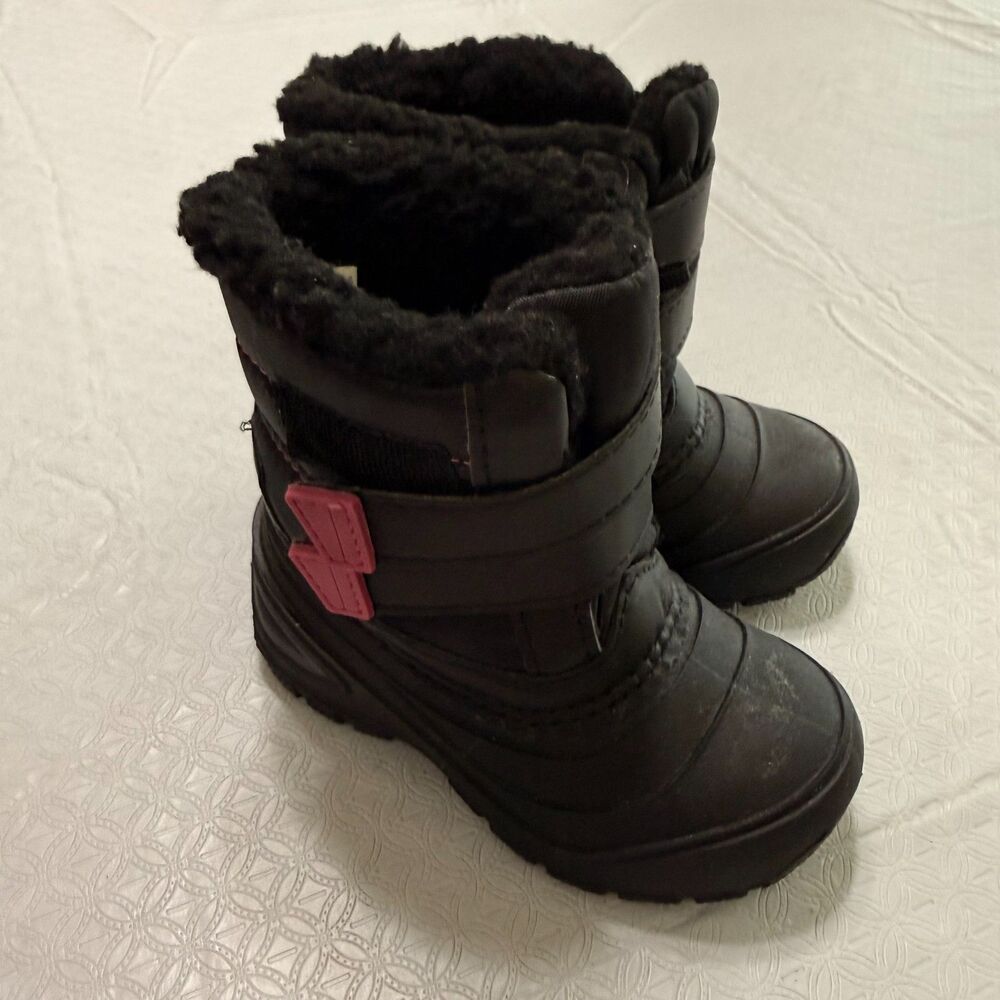 Wonder Nation Toddler Girls Black & Pink Winter Snow Boots Size 8